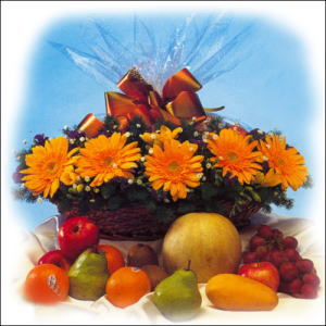 sepette gerbera ve meyvalar   Ankara 14 �ubat sevgililer g�n� �i�ek 