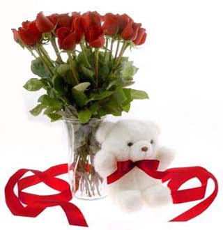  Ankara �i�ek , �i�ek�i , �i�ek�ilik  8 adet kirmizi g�l ve pelus ayicik  Ankara �i�ek ma�azas� , �i�ek�i adresleri 