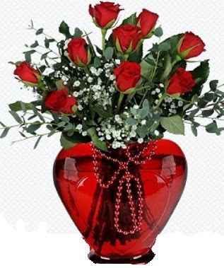Kalp cam mika i�inde 9 adet k�rm�z� g�l  Ankara hediye sevgilime hediye �i�ek 