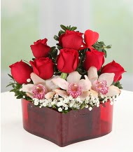 3 kandil orkide 5 k�rm�z� g�l kalp mika  Ankara hediye sevgilime hediye �i�ek 