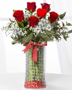 5 adet k�rm�z� g�l kalp �ubuk cam vazoda  Ankara �nternetten �i�ek sipari�i 