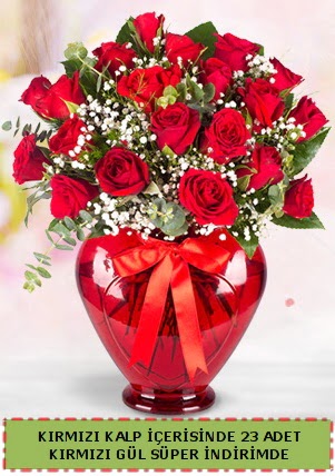 K�rm�z� kalp i�erisinde 23 adet k�rm�z� g�l  Ankara �i�ek , �i�ek�i , �i�ek�ilik 