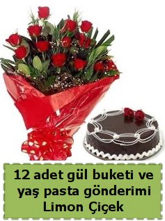 12 adet k�rm�z� g�l buketi ve ya� pasta  Ankara �nternetten �i�ek sipari�i 