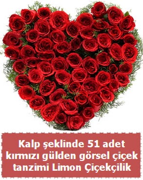 51 k�rm�z� g�lden kalp �eklinde �i�ek tanzim  Ankara �i�ek , �i�ek�i , �i�ek�ilik 