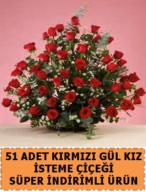 51 Adet k�rm�z� g�lden k�z isteme �i�e�i  Ankara hediye sevgilime hediye �i�ek 