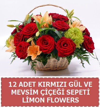 12 g�l ve mevsim �i�ekleri sepeti  Ankara hediye �i�ek yolla 