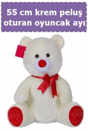 55 cm krem orta boy oturan pelu� ay�  Ankara �i�ek sat��� 