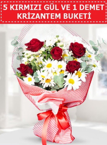 5 adet k�rm�z� g�l ve krizantem buketi  Ankara �i�ek , �i�ek�i , �i�ek�ilik 