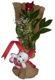 1 adet kirmizi g�l ve pelus oyuncak