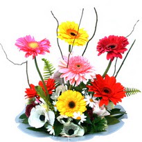  Ankara hediye �i�ek yolla  camda gerbera ve mis kokulu kir �i�ekleri 