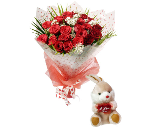 10 adet kirmizi gül ve hediye pelus oyuncak  Ankara online çiçekçi , çiçek siparişi 