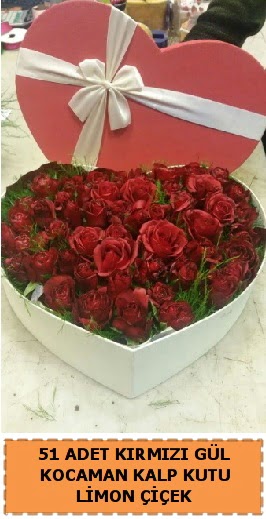 51 adet kırmızı gül kocaman kalp kutu  Ankara çiçekçi telefonları 